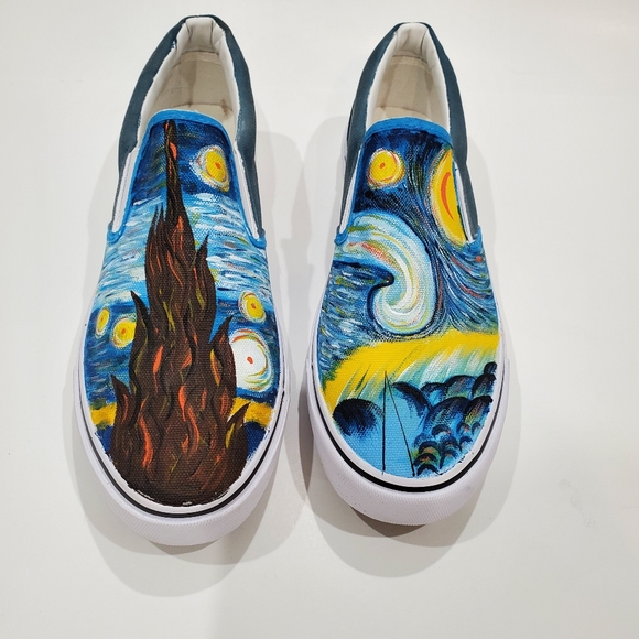E-lov Shoes - E-Lov Starry Night Hand-painted Slip On Sneakers Size EU 44